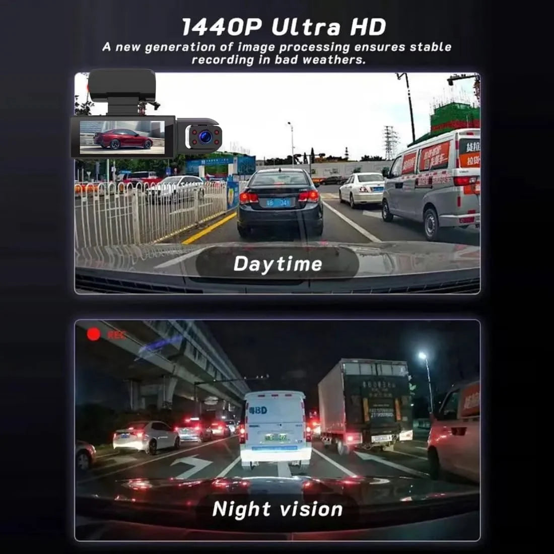 Car Dash Cam, Front & Rear Dash Cam, Dashcam Front and Rear Camera, 24 Hour Night Vision & HDR, Loop Recording & Motion Detection Suitable for All Car (Front+Inside+32G)