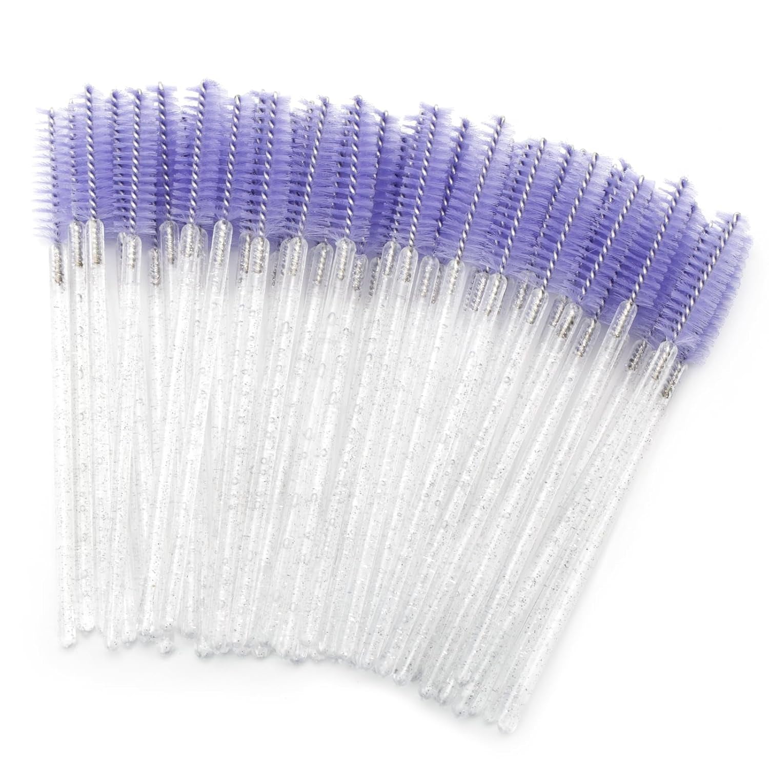 GCQQ 50PCS Crystal Mascara Wands, Disposable Eyelash Eyebrow Spoolie, Benable and Lightweight Eyelash Brush, Mascara Brushes for Makeup Eyelash Extensions (White+Purple)