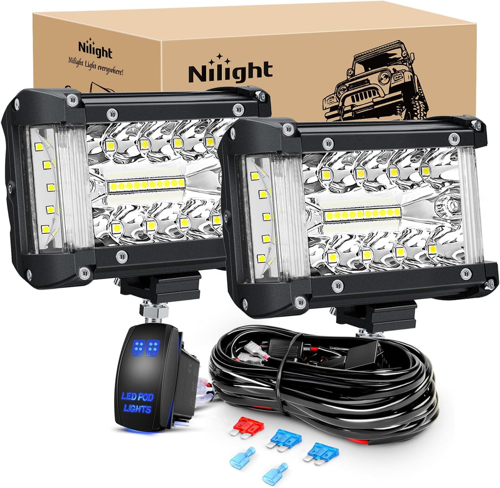 Nilight Marine LED Light Pods Navigation Lights 2PCS 4 Inch White Spot Flood Combo Ponton Boat Deck Dock Lighting for Night Fishing T-Top Stern Yacht Port Sailboat Trucks Tractors