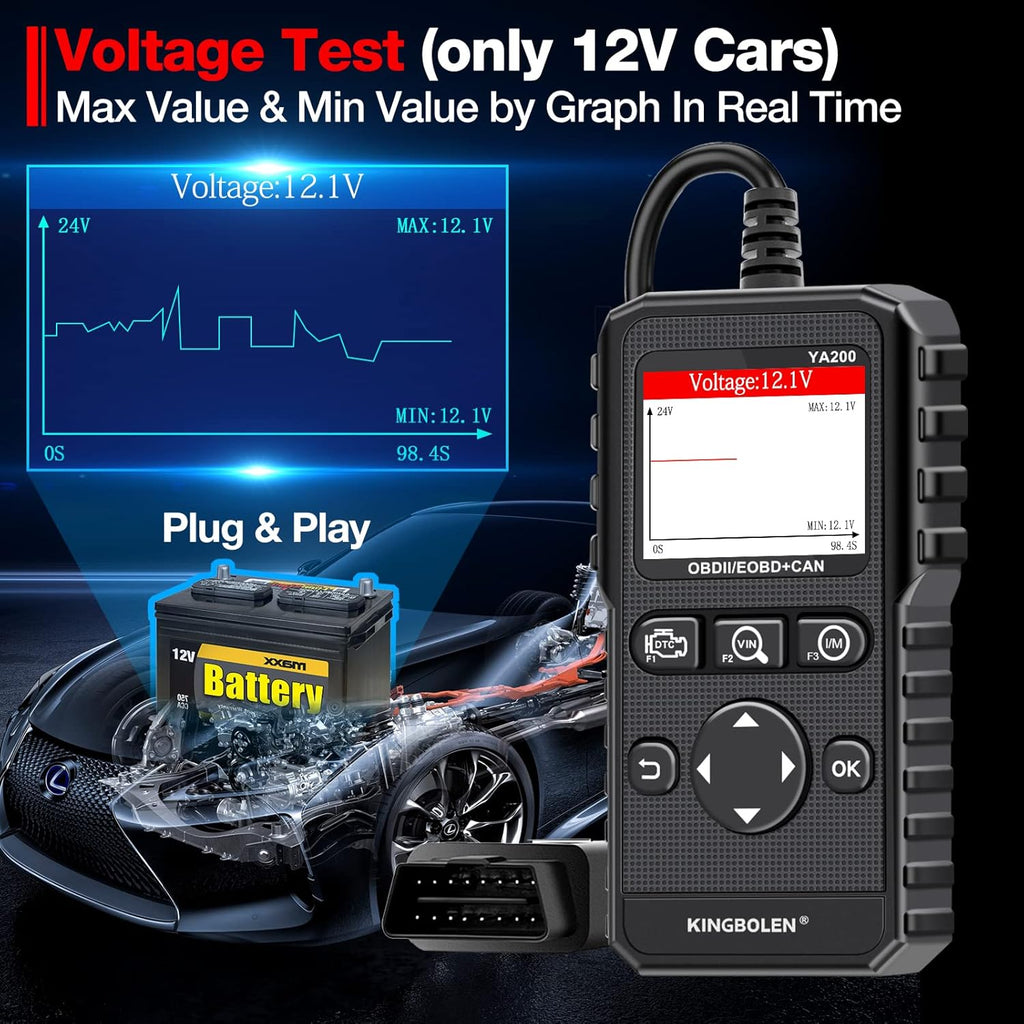 KINGBOLEN YA200 OBD2 Scanner, Car OBD2 Code Reader Check Engine Light, Car Scanner OBDII Full Functions with Voltage Test OBD2 Scanner Diagnostic Tool for All OBDII CAN Protocol Cars since 1996