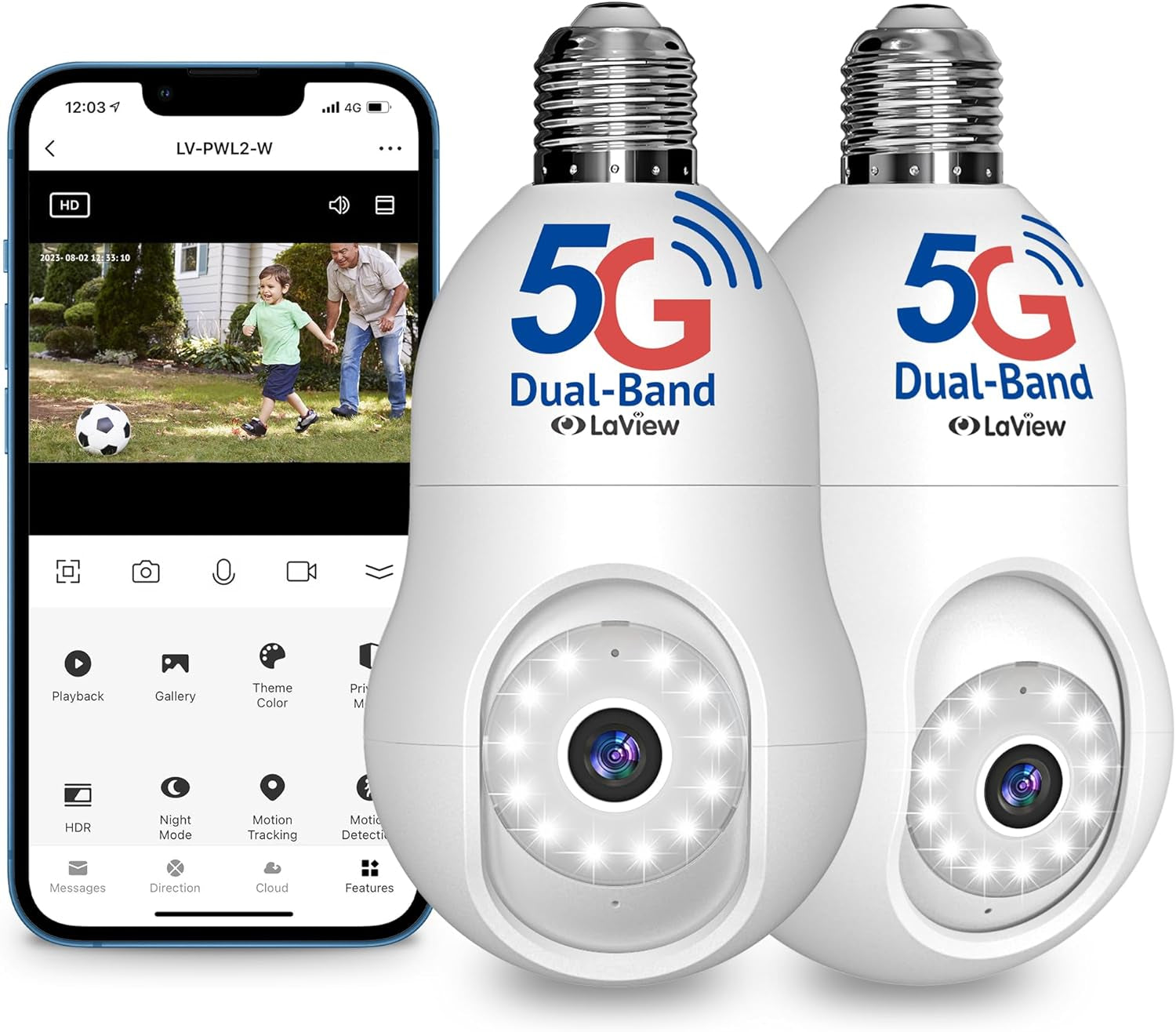 Laview 4G LTE Cellular Light Bulb Security Camera,360°2K Security Cameras Wireless Outdoor Indoor 4MP Full Color Day and Night,Motion Detection, Audible Alarm,Easy Installation,Compatible with Alexa
