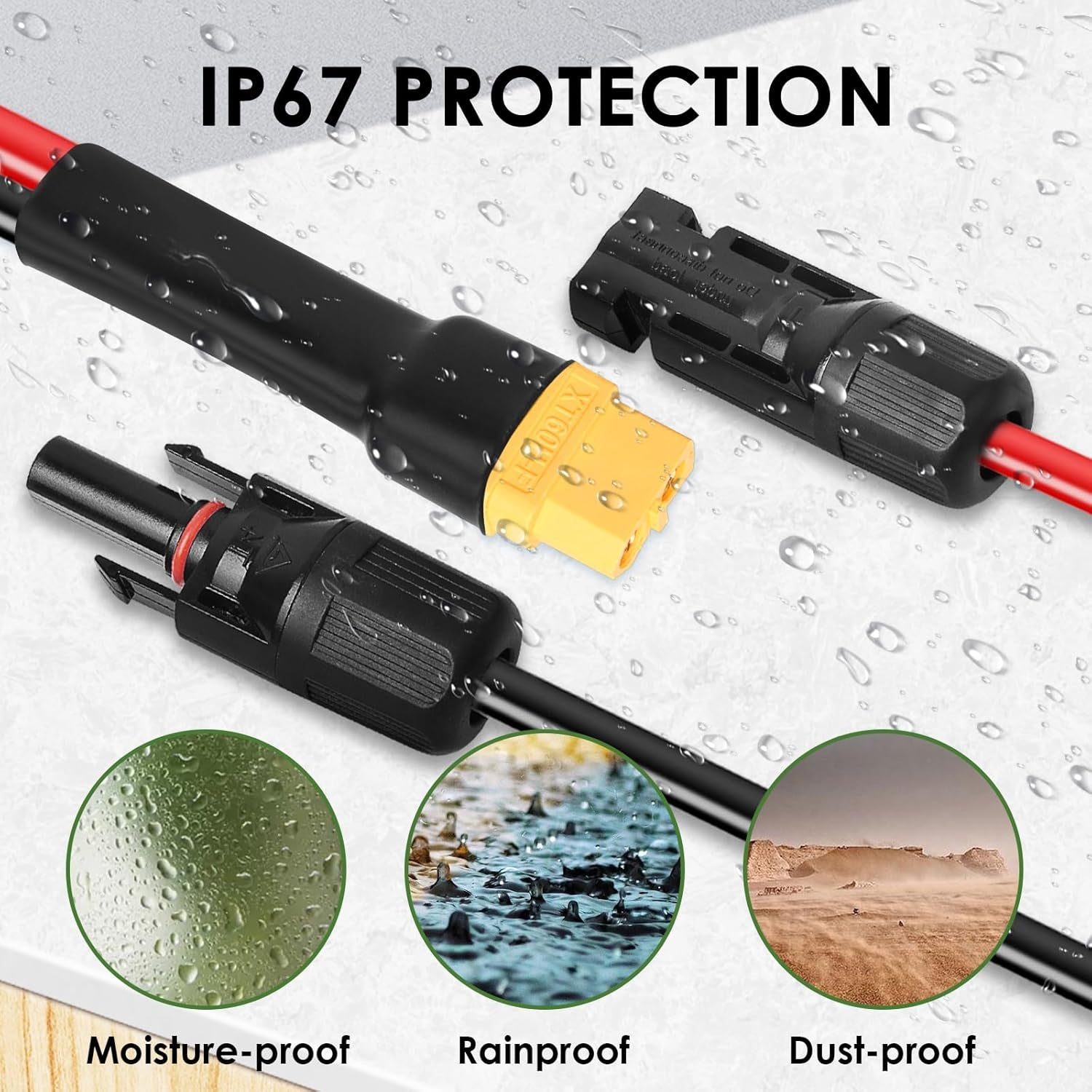 MOOKEERF Solar to XT60 Extension Cable 10AWG 25FT Solar Connector to XT60 Adapter Cable for Solar Panel to Portable Power Station Solar Generator Battery Pack
