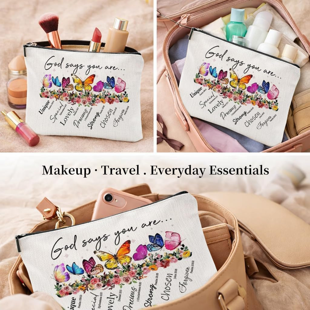 Inspirational "God Says You Are" Cosmetic Bag - Perfect Christian Gift for Women, Mothers, and Sisters - Motivational Travel Pouch with Zipper