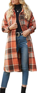 Ainangua Women'S Casual Wool Blend Long Plaid Shirt Jacket Button down Pocketed Shirt Shacket