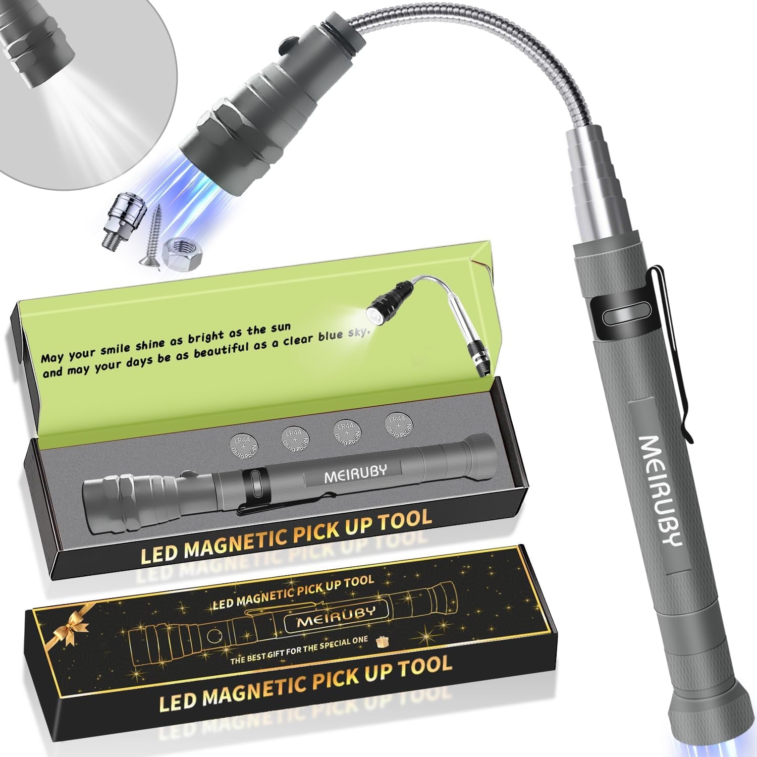 Magnetic Pickup Tool Gifts for Men, Stocking Stuffers for Men Adults, Telescoping Magnet Flashlight Christmas Birthday Gift for Dad, Mens, Him, Husband, Grandpa, Handyman