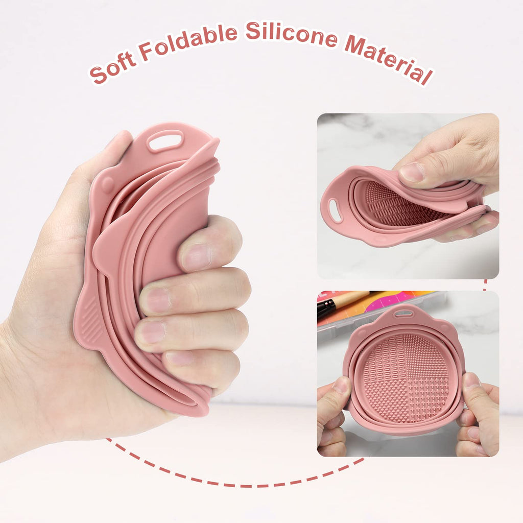 Etercycle Portable Foldable Silicone Makeup Brush Cleaner Bowl - Perfect for Brushes, Powder Puffs, and Sponges (Pink)