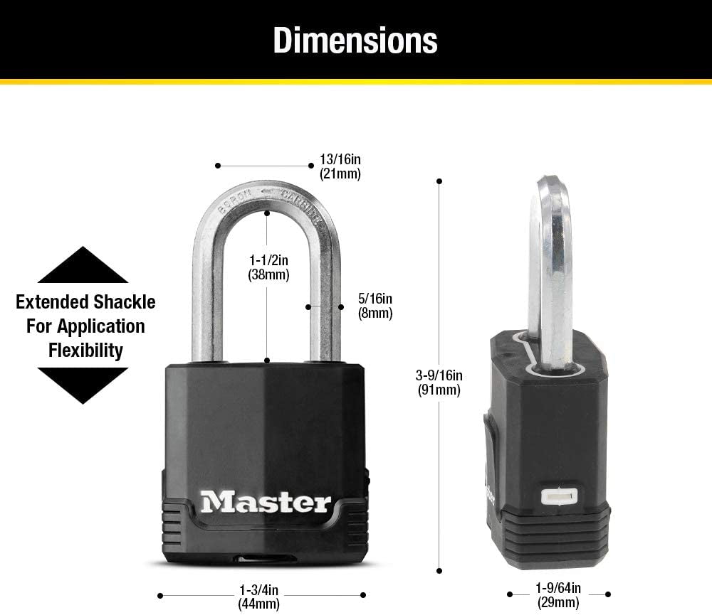 Master Lock Magnum Heavy Duty Outdoor Padlock - Weather Resistant & Cut Safe Shackle - Perfect for Fences, Gates, and Sheds - 2 Pack (M115XTLF) - Black