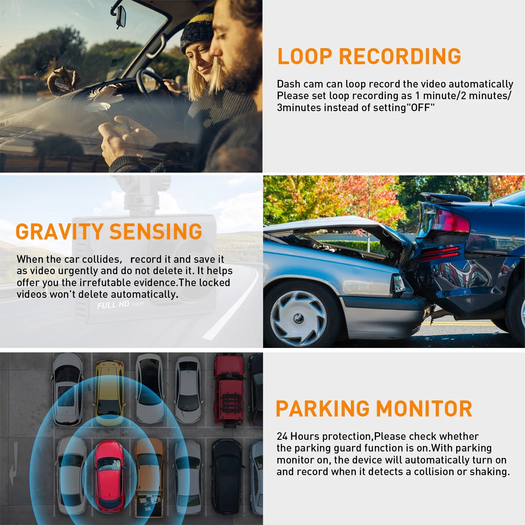 NEXPOW Dash Cam Front and Rear, 1080P Full HD Dash Camera, Dashcam with Night Vision, Car Camera with 3-Inch LCD Display, G-Sensor, Loop Recording, WDR