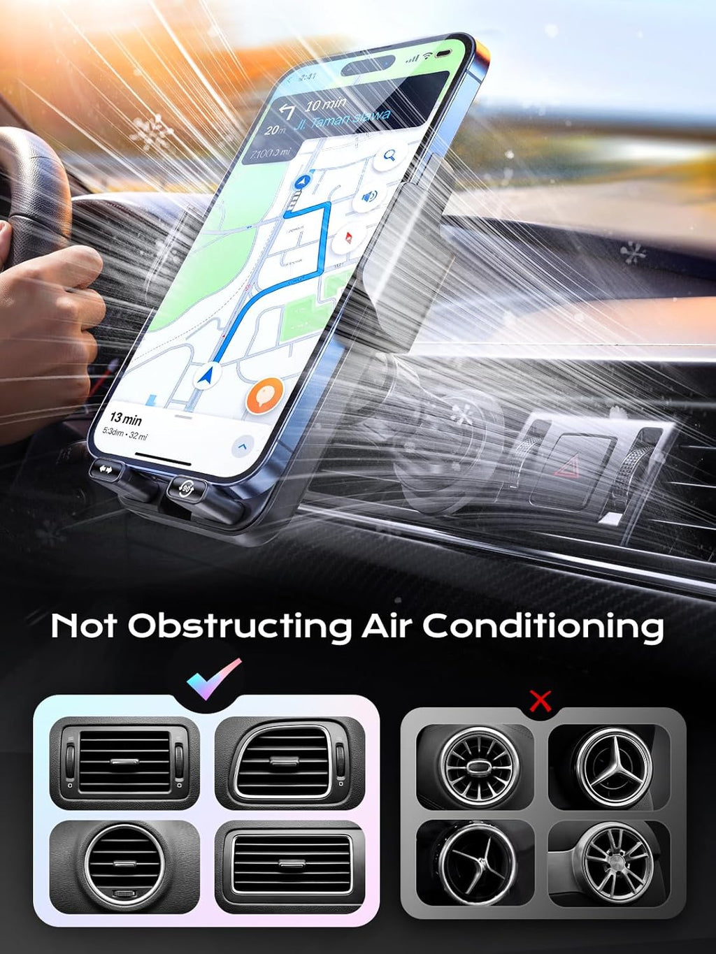 Phone Holders for Car, Cell Phone Mount 15W Wireless Car Charger with Induction Opening and Closing Air Vent Phone Stand with Smart Screen Rotation for Car Truck Accessories Iphone Samsung
