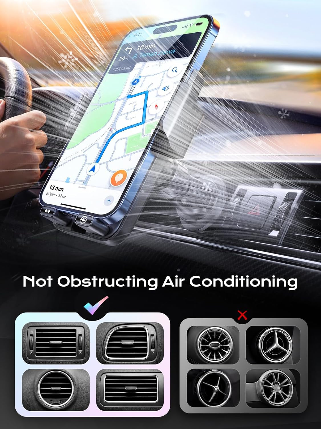 Phone Holders for Car, Cell Phone Mount 15W Wireless Car Charger with Induction Opening and Closing Air Vent Phone Stand with Smart Screen Rotation for Car Truck Accessories Iphone Samsung