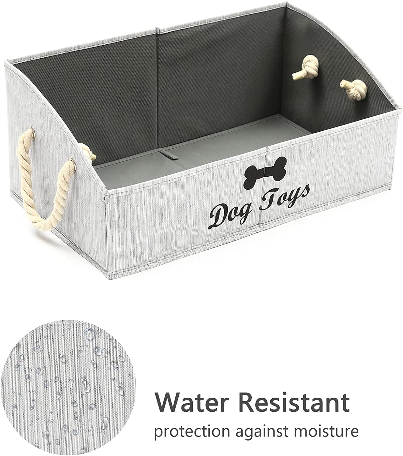 Geyecete Foldable Large Dog Toy Storage Bins - Stylish Gray Organizer with Rope Handle for Collapsible Shelving