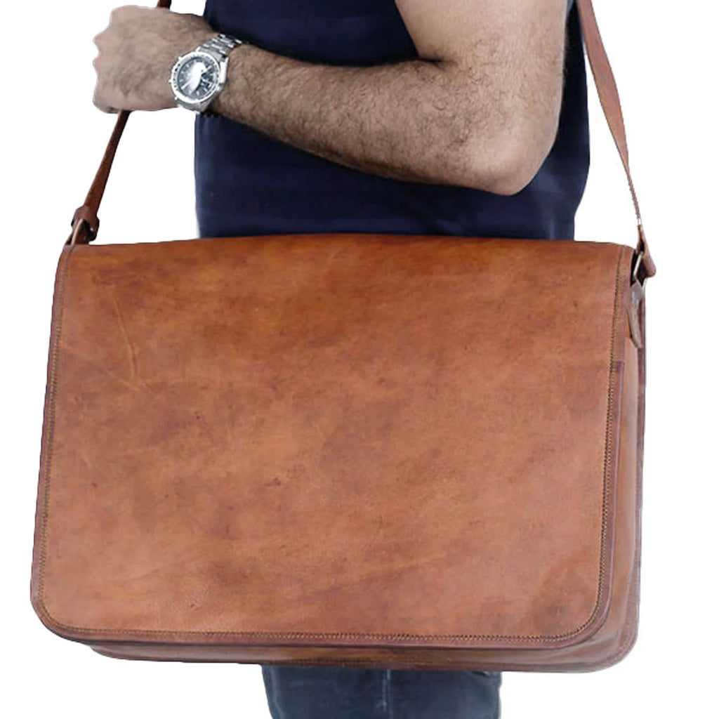 Komals Passion Leather Vintage Mens 16 Inch Leather Laptop Messenger Pro Satchel Mens Bag