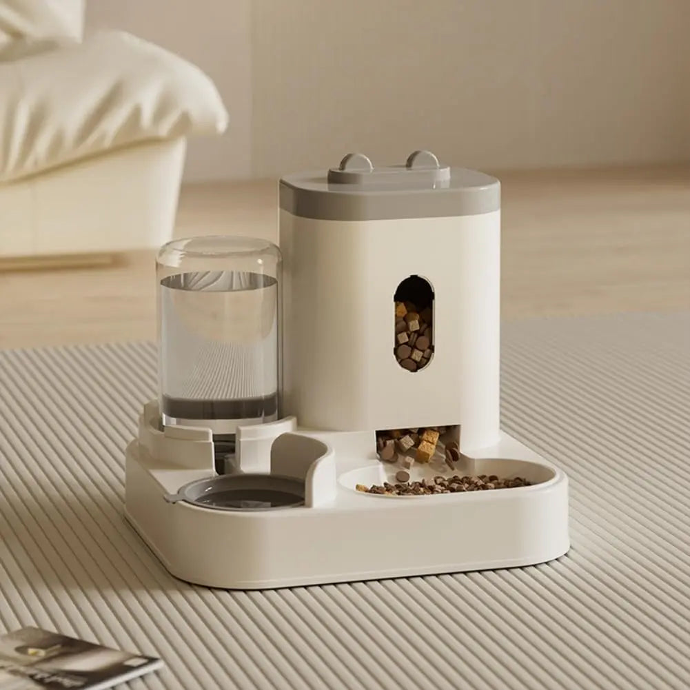 Automatic Pet Feeder and Water Fountain with Large Capacity Food Storage Dispenser for Dogs and Cats (Gray)