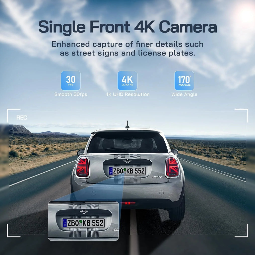 4K Front and 1080P Rear Dual Dash Cam - 3" IPS Screen, 170° Wide Angle, Night Vision, G-Sensor, Loop Recording, Parking Monitor, 128GB Support