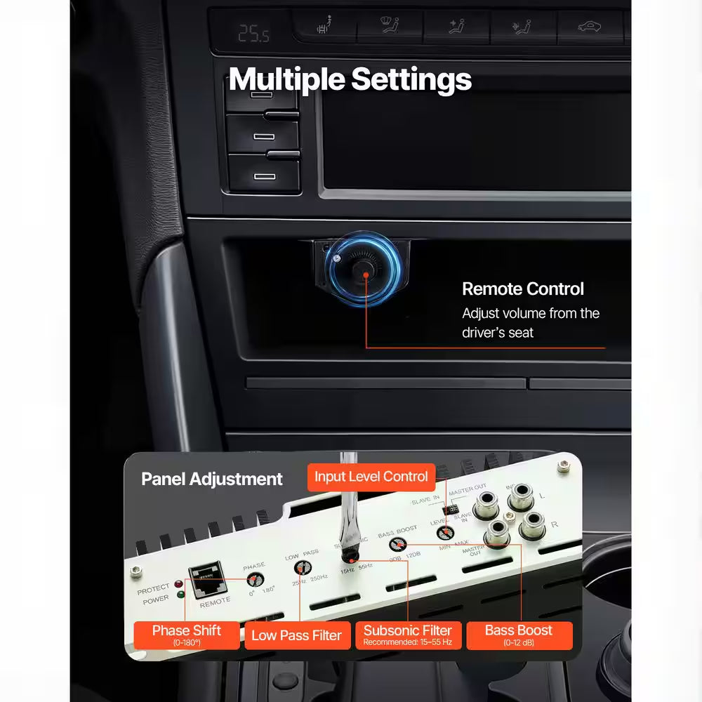 Monoblock Car Amplifier, 400W RMS MAX, 1-Channel Class D Amp 1/2/4 Ohm Stable with Remote Bass Control, LPF & Boost