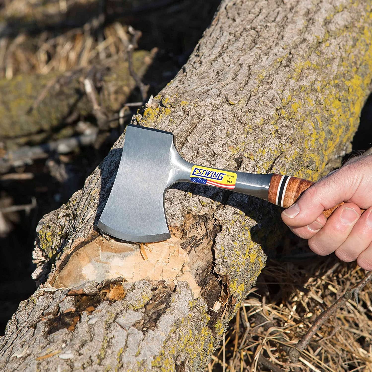 ESTWING 12" Sportsman's Axe - Durable Camping Hatchet with Forged Steel & Leather Grip - E14A