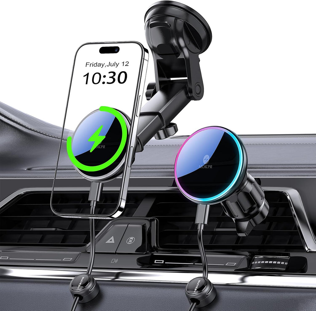 MOKPR for Mag-Safe Car Mount Charger, Magnetic Phone Holder for Your Car Charger Dash Windshield Vent Magnetic Wireless Car Charger Mount for Iphone 17 16 15 14 13 12