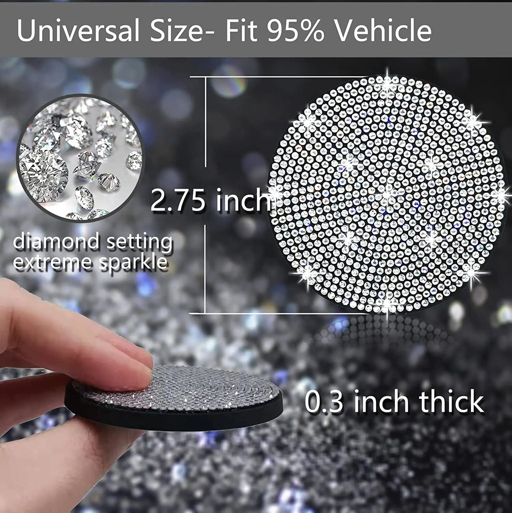 Set of 2 Rhinestone-Embellished Car Cup Holder Coasters for Women - Universal Anti-Slip Automotive Interior Accessories