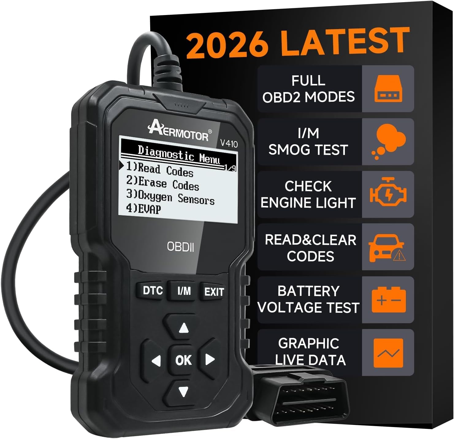 OBD2 Scanner, V410 Car Scanner Diagnostic Tool: Engine Fault Code Reader Scan Tool with Live Data/Freeze Frame for All OBDII Cars after 1996,Black