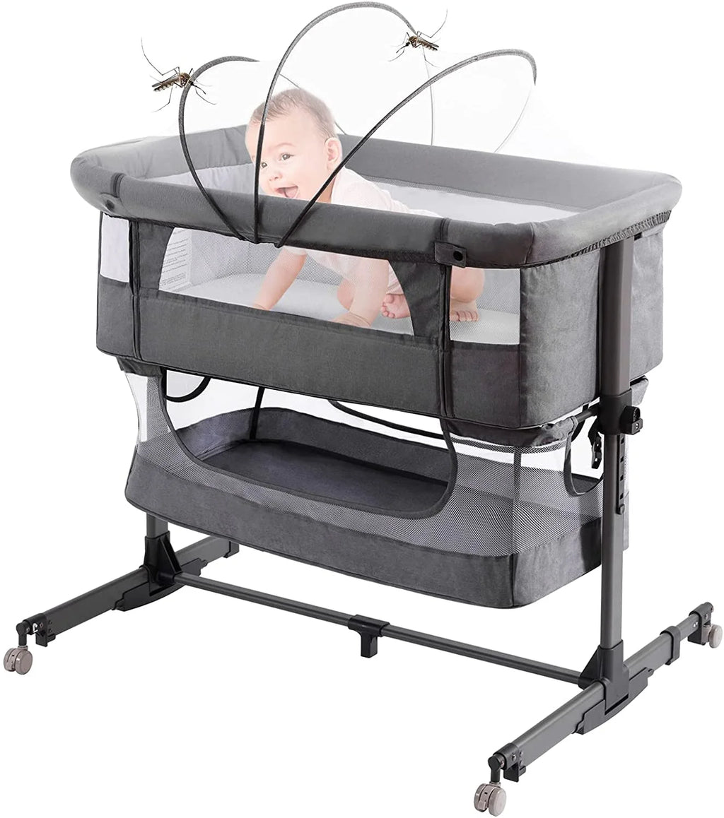 Nordmiex Baby Bassinet 3 in 1 Adjustable Bedside Sleeper Bed for Infant Baby with Breathable Net, Gray
