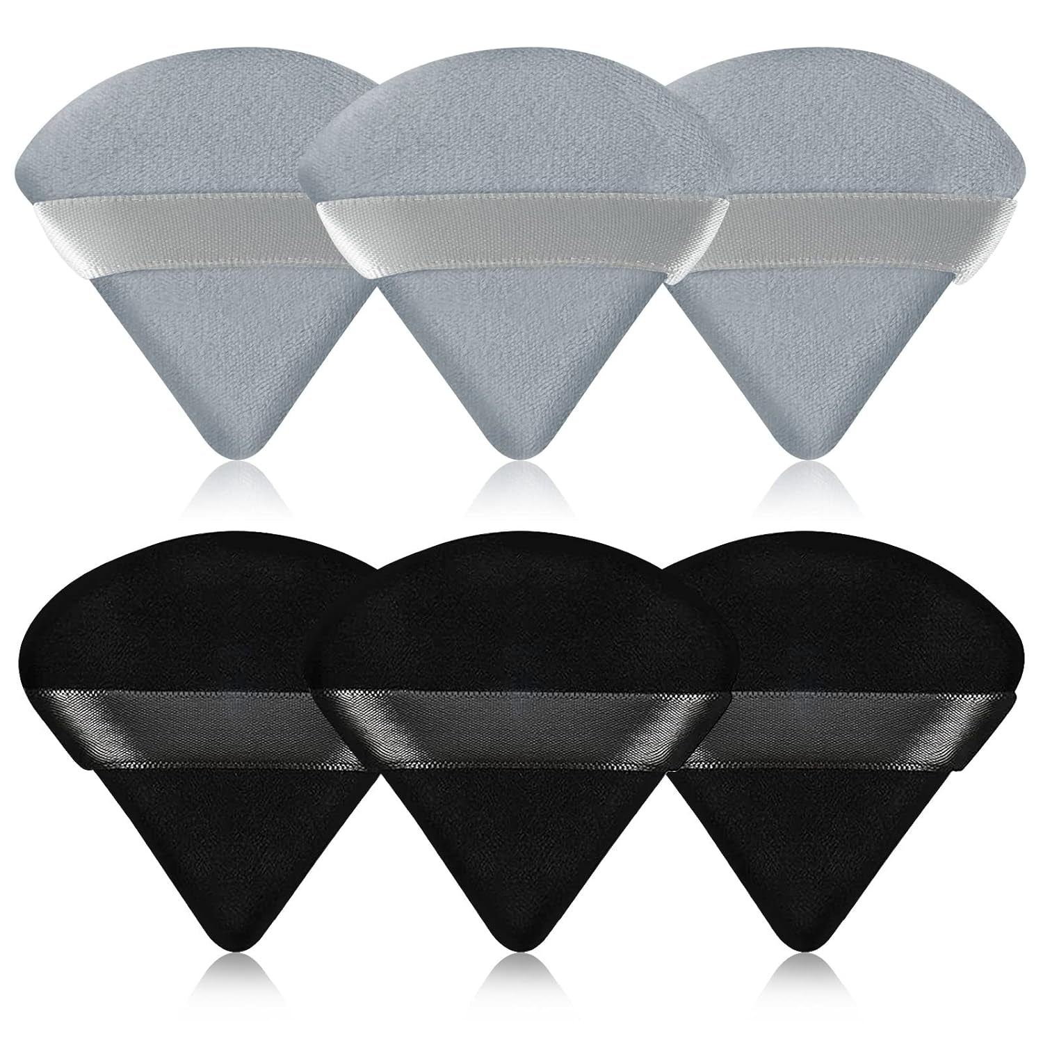 Pimoys 6-Pack Velour Makeup Sponges - Soft Triangle Powder Puffs for Flawless Loose Powder Application (Black)