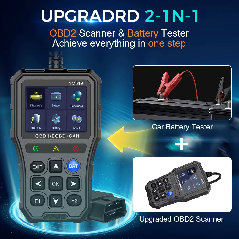 Code Reader Fault Code Scanner Multi-Language YM519 Car Diagnostic Tool OBD2 Code Reader Check Engine System Battery Tester