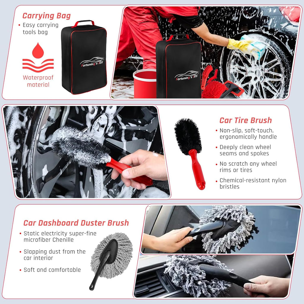 Ultimate 37PCS Car Detailing Kit - Complete Interior Cleaner & Wash Set for Cars, Bikes, and Motorcycles with Bucket & Brushes