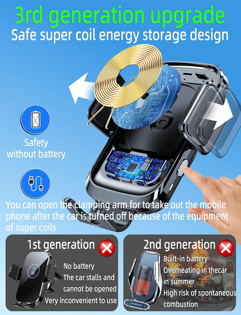 Truck Phone Holder Wireless Car Charger Mount, 15W Fast Charging Vacuum Phone Holder 14 Inch Long Arm Heavy Duty Pickup Windshield and Dashboard, Trucks Accessories for Iphone Samsung LG