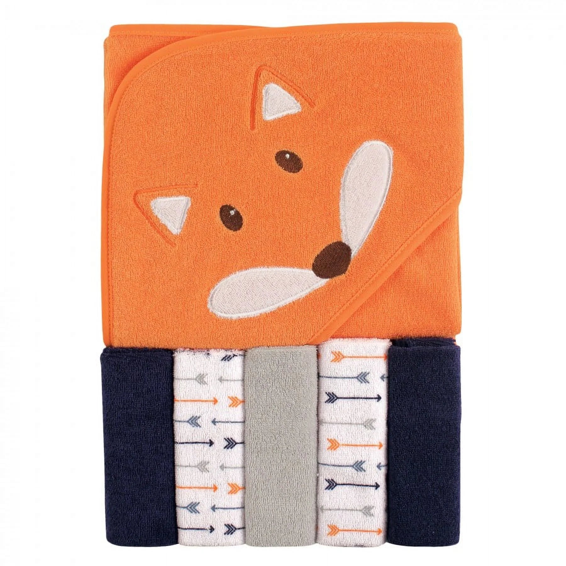 Luvable Friends Baby Unisex Hooded Towel with Five Washcloths, Owl, One Size