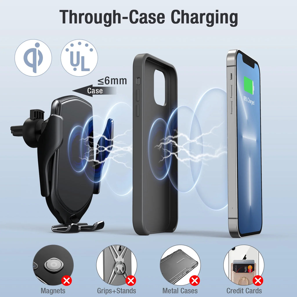 UUTO R2 Fast Wireless Charging Air Vent Iphone Samsung Car Mounts with Type-C Cable