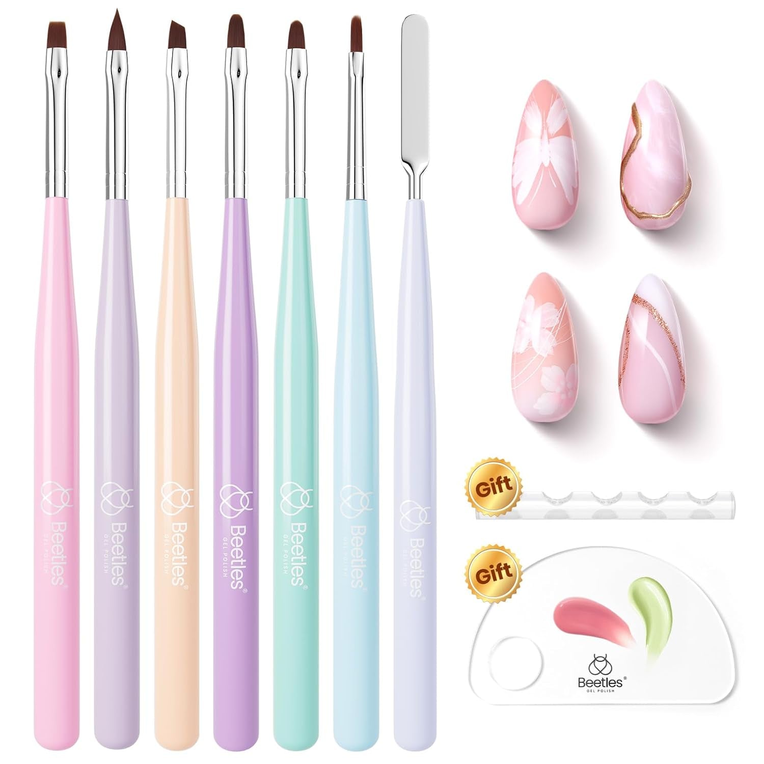 Beetles 6-Piece Nail Art Brush Set - Professional Gel Polish Tools with Wood Alloy Handles for Stunning DIY Manicures, Perfect Gift for Women