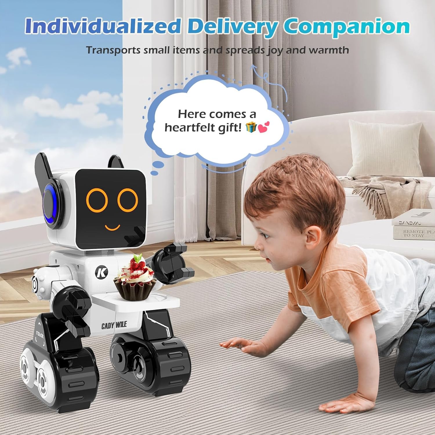 Interactive Rechargeable RC Robot Toy for Kids - LED Lights, Dancing, Speaking, and Coin Bank (White)