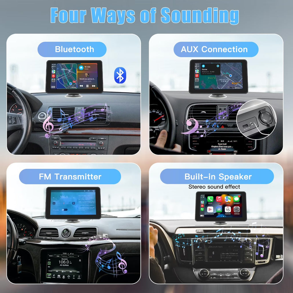 Carabc D7 Pro Portable Wireless Car Stereo with 7" Touchscreen, Carplay, Android Auto, Rear Camera