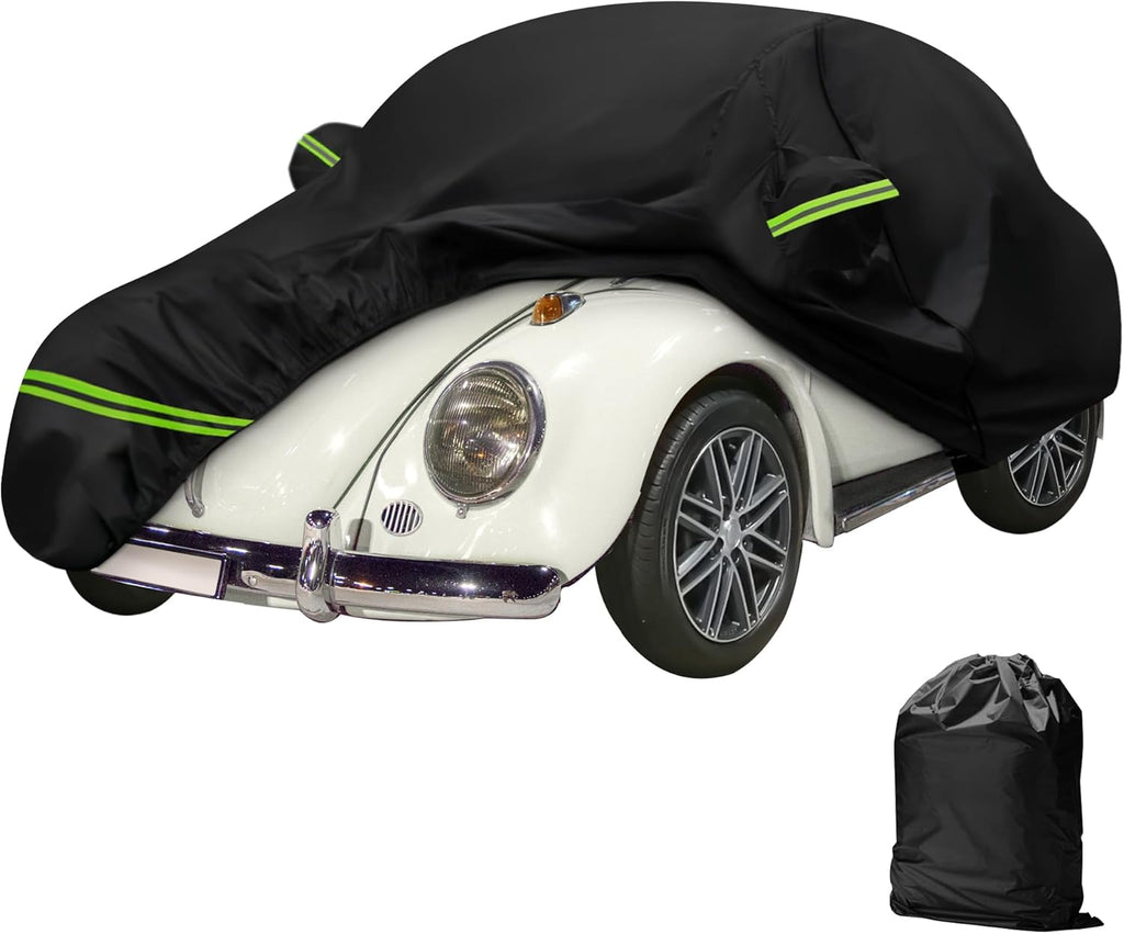 Premium Waterproof Car Cover for 1960-1980 Beetle Bug Sedan - All Weather Protection with Zipper & Windproof Bands - Black