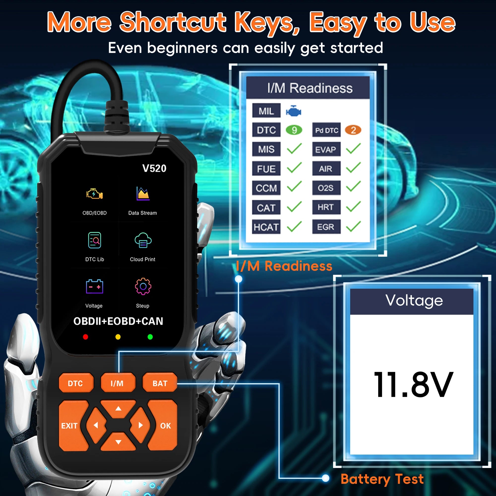 Professional OBD2 Scanner Diagnostic Tool, Enhanced Check Engine Code Reader with Reset OBDII/EOBD Car Diagnostic Scan Tools
