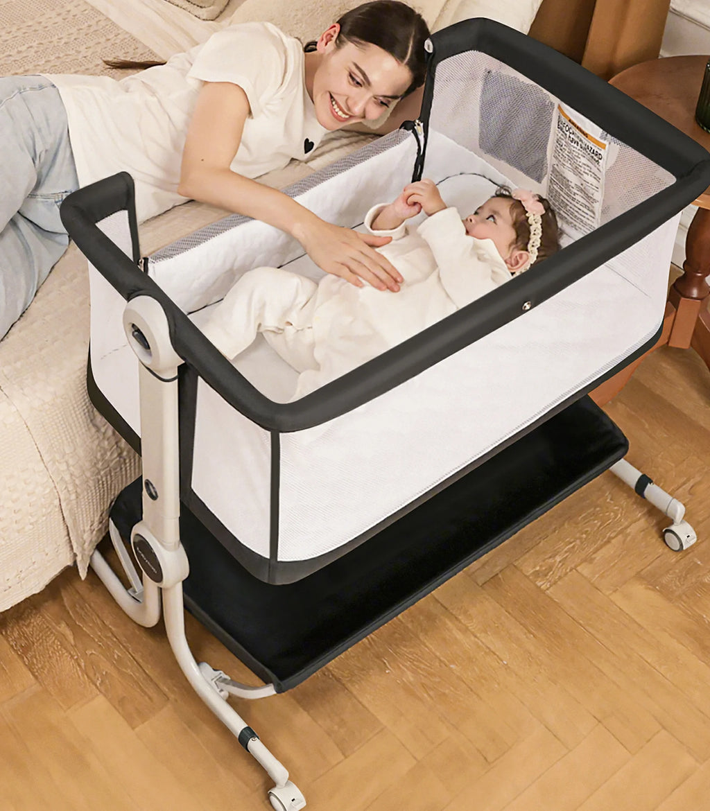 Babyeap 3 in 1 Baby Bassinet,Baby Basinet Bedside Sleeper,Standalone Baby Crib,6 Height Adjustable Portable Crib for Newborn,Pink