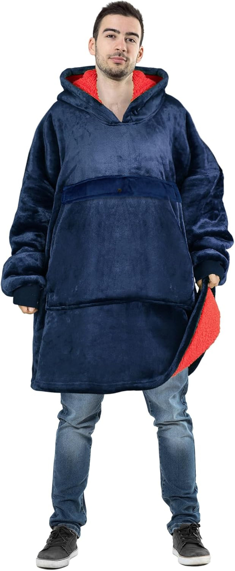 Cozy Up with Tirrinia Extra Long Oversized Sherpa Hoodie Blanket - Perfect Christmas Gift for Men, Women, and Teens in Grey!