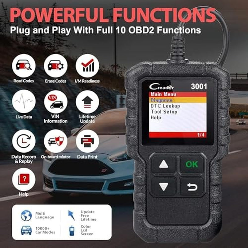Launch Creader 3001 Obd2 Scanner, Engine Fault Code Reader Mode 6 Can