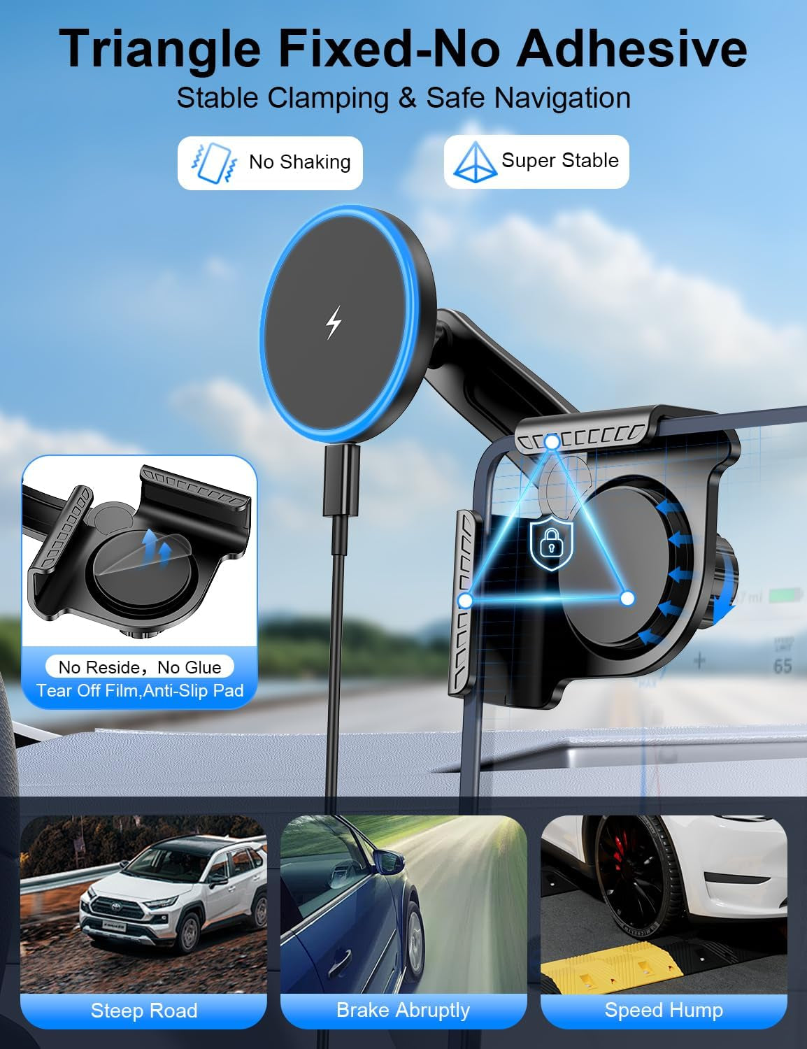 Tesla Car Mount Charger, [Heat Restriction] [LED RGB Handsfree] Wireless Car Phone Holder Charger, Magnetic Phone Holders for Your Car for Tesla Model Y/3/S/X Screen for 17/16/15/14/13/12 Series