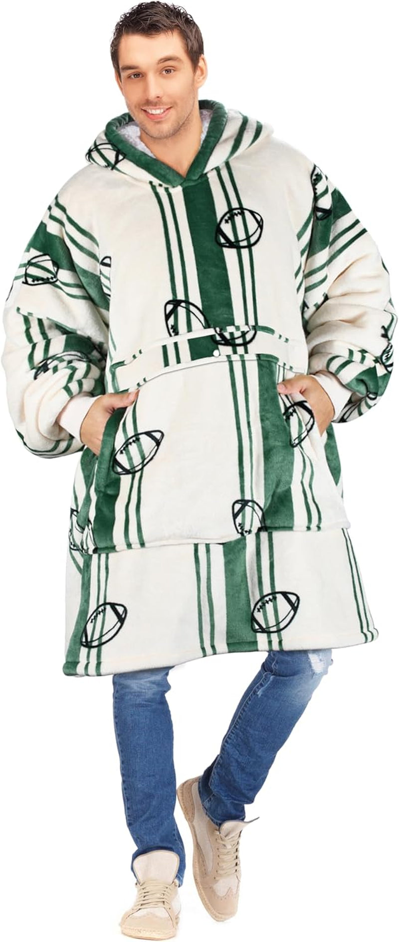 Cozy Up with Tirrinia Extra Long Oversized Sherpa Hoodie Blanket - Perfect Christmas Gift for Men, Women, and Teens in Grey!