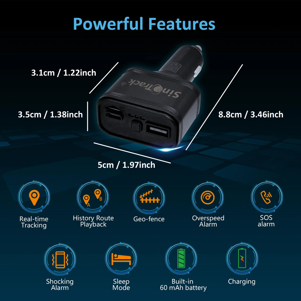 Sinotrack 4G Car GPS Tracker Cigarette Lighter GPS Tracker ST-909L Car Phone Charger with Free Online Tracking APP