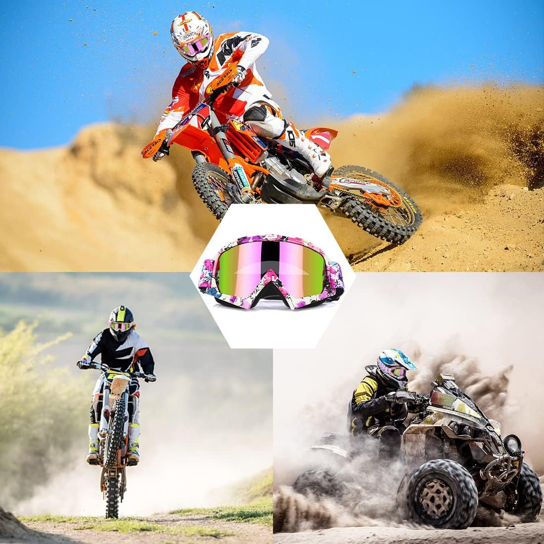 JAMIEWIN Offroad Motocross Goggles - Ultimate ATV, Dirt Bike & Motorcycle Eye Protection with Anti-UV, Dustproof & Anti-Fog Lenses for All Ages!