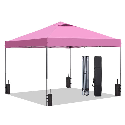 10'X10' Pop up Canopy Tent with Adjustable Height, Outdoor Canopy with 4 Sandbags,For Events, Parties, Gatherings, Camping,Pink.