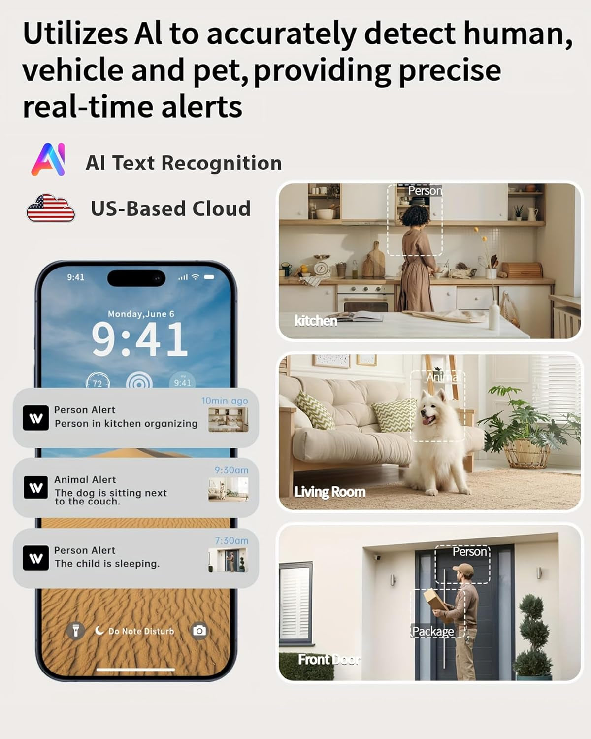 2K Cameras for Home Security, 2.4/5Ghz Wi-Fi 6 Indoor Camera for Dog/Pet/Nanny/Baby with US Phone App, AI Text Recognition, Smart Search, Color Night Vision, Mini Cam 2 Way Talk, Human Detection