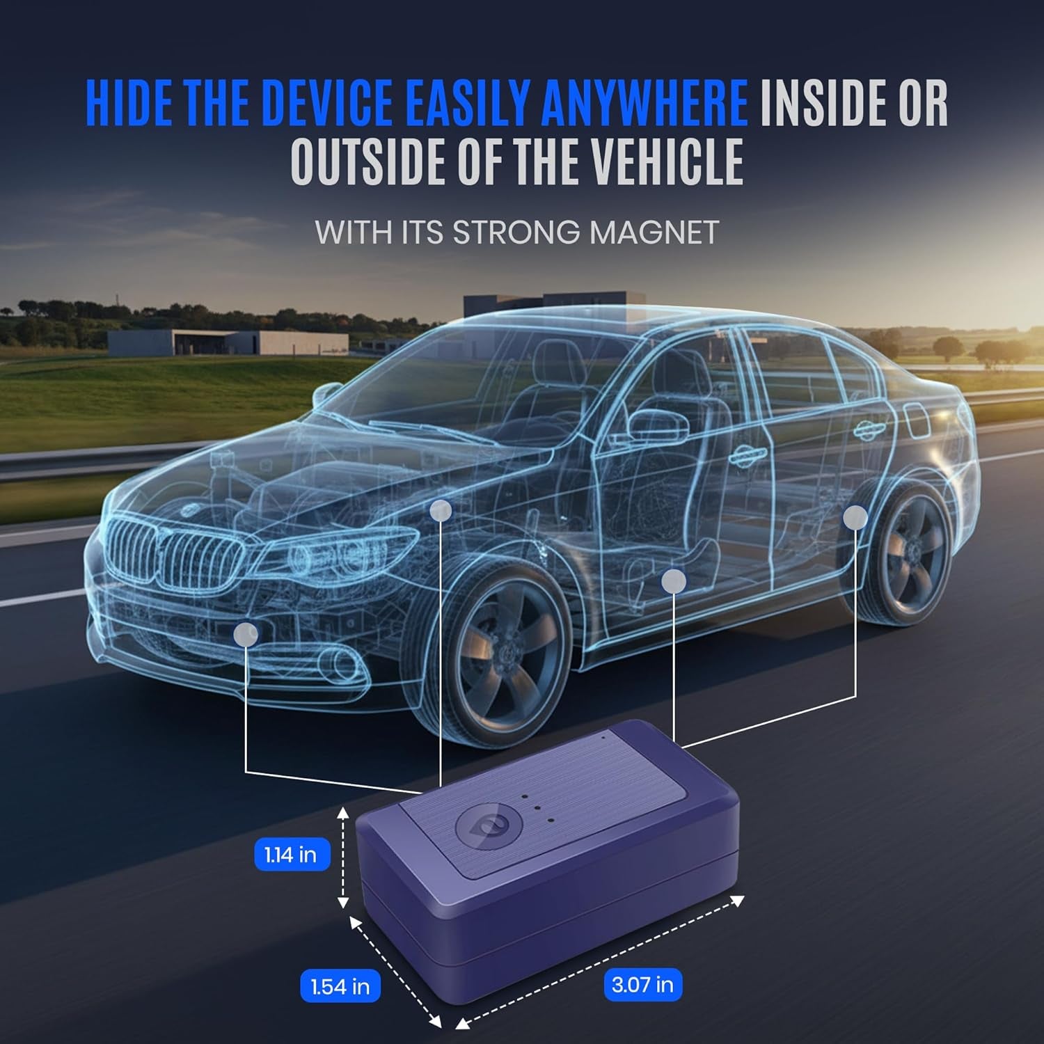 GPS Tracker for Vehicles No Subscription, Magnetic Car Tracker Device Hidden, Live Location, Tracking Device for Cars, SIM Card Included, 60-Day Battery, IP65 Waterproof, Geo-Fence, Route Playback