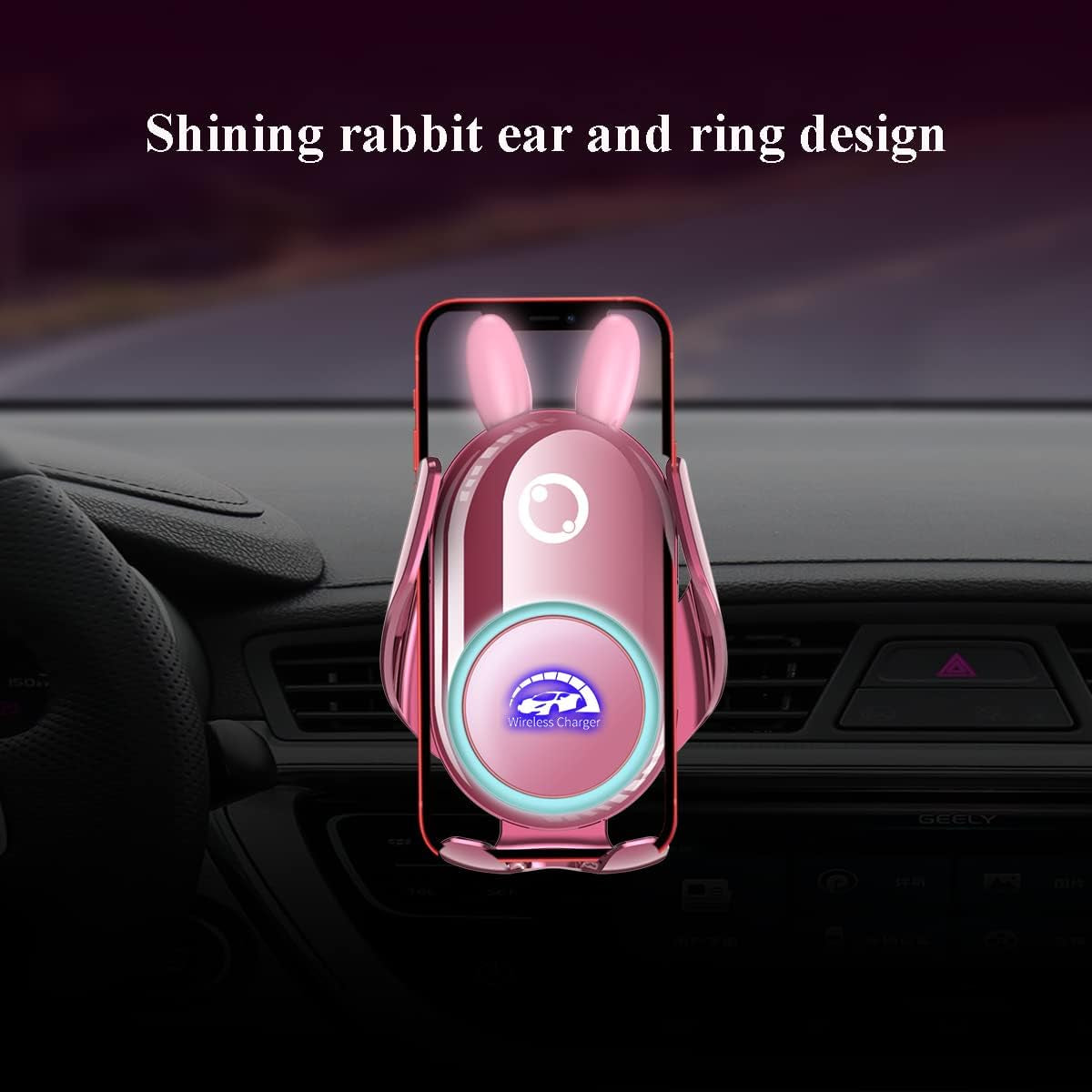 Wireless Car Charger Mount, Auto-Clamping,15W Dashboard Vent, Pink Cute Car Phone Holder Women for Iphone Samsung Andriod Phone