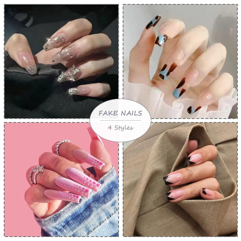 BABALAL Long Coffin Press-On Nails - 24Pcs Brown Fall Acrylic with Bling Glossy Finish for Stunning Manicure