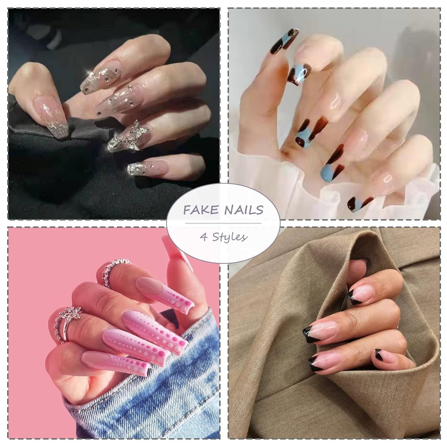 BABALAL Long Coffin Press-On Nails - 24Pcs Brown Fall Acrylic with Bling Glossy Finish for Stunning Manicure