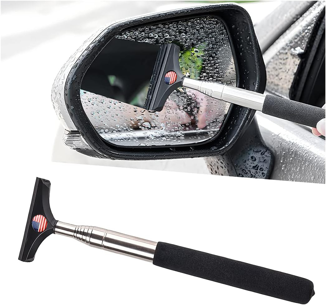 Ultimate Car Rearview Mirror Wiper & Telescopic Squeegee - Portable Water Cleaner for All Vehicles (Black)