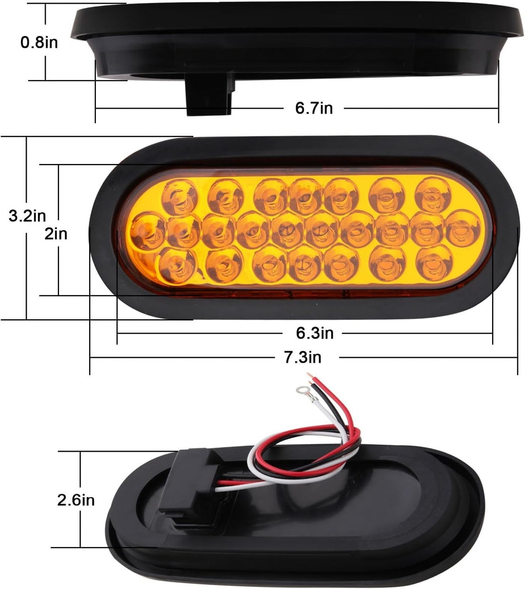 4-Pack 6-Inch Oval Amber LED Strobe Lights with 24 Recessed Mounts